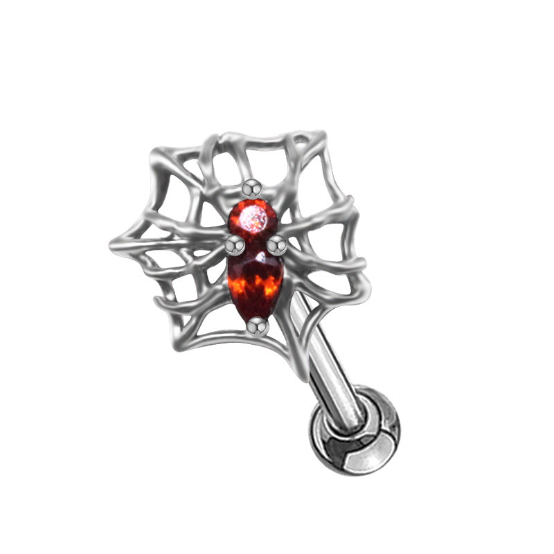 Red Zircon Ear Bone Web Stainless Earrings