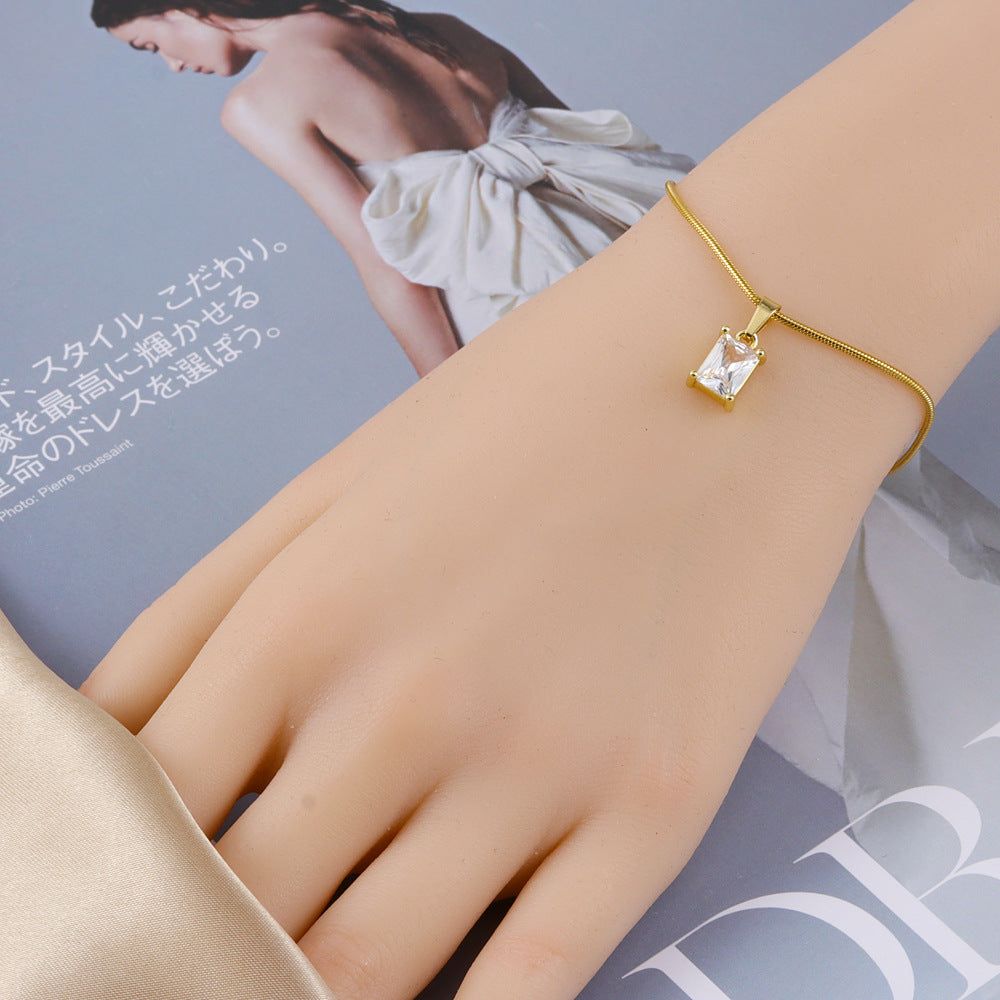 Crystal Zircon Square Diamond Suit Female Titanium Necklaces