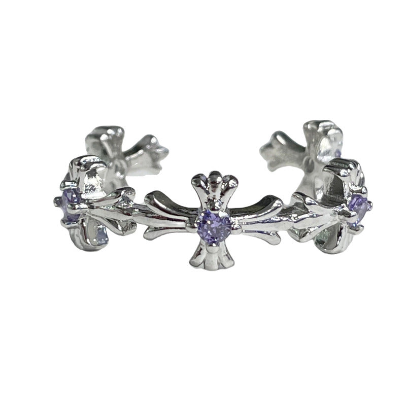 Vintage Cross Open Female Color Zircon Rings