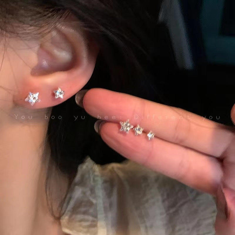 Sier Needle Star Ear Female Compact Mini Sleeping No Need Earrings