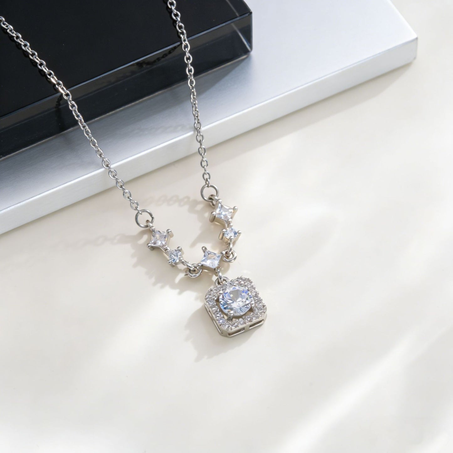 Sweet Small Square Diamond For Exquisite Super Shiny Necklace