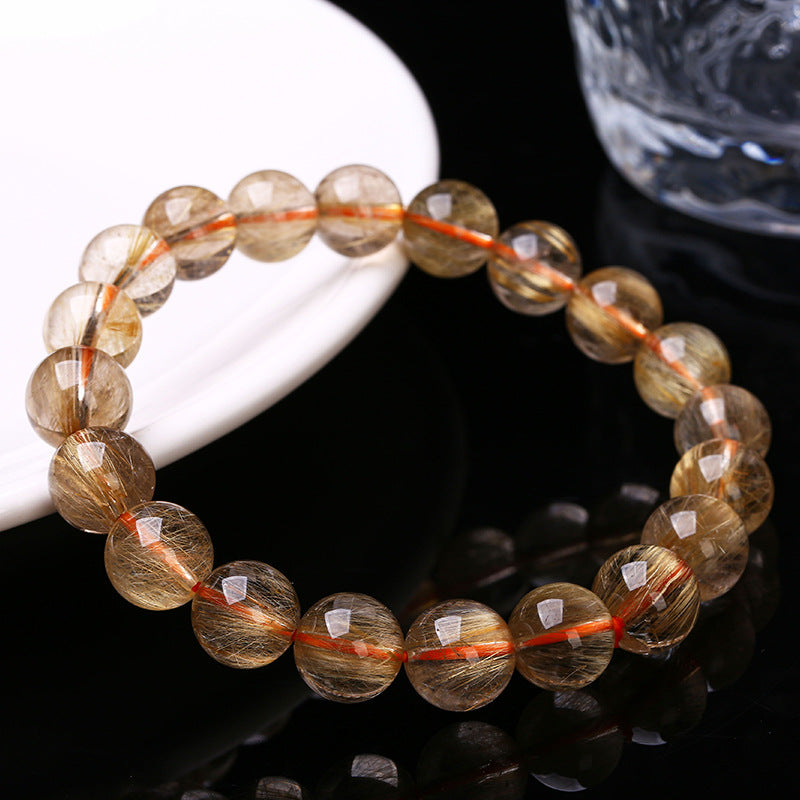 Women's & Men's Jewelry Natural Gold Rutilated Quartz Rutile Crystal Bracelets