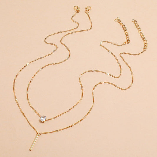Fashion Twin Drop-shaped Small Diamond Long Necklaces