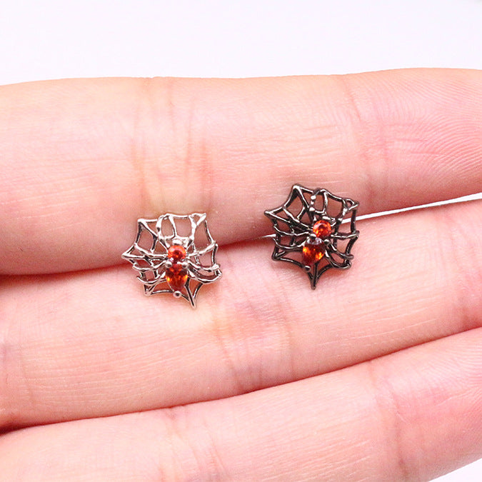 Red Zircon Ear Bone Web Stainless Earrings