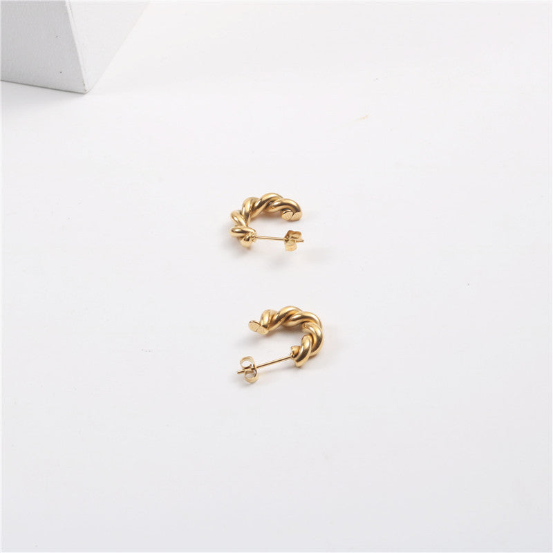 Twist Fashionable Gift Titanium Steel Gold Earrings
