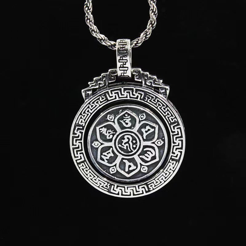 Men's Retro Heart Sutra Six Words Mantra Protective Necklaces