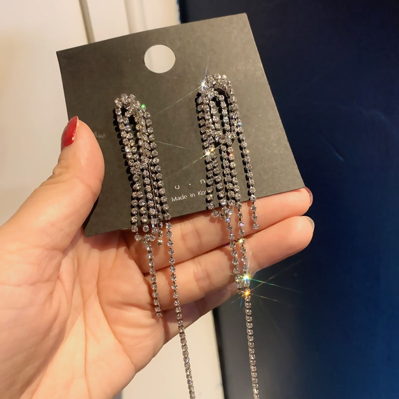 Tassel High-grade Sier Needle Metal Light Luxury Pearl Earrings