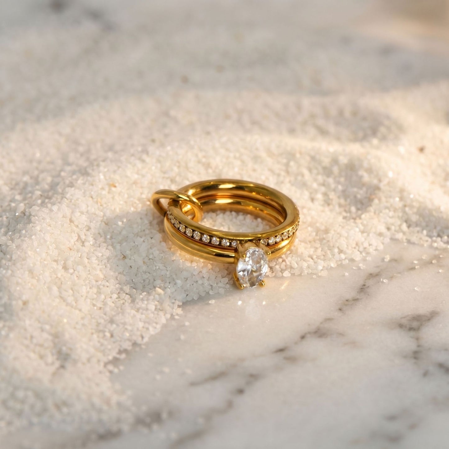 Popular Gold-plated Diamond Three Main Diamonds Ring