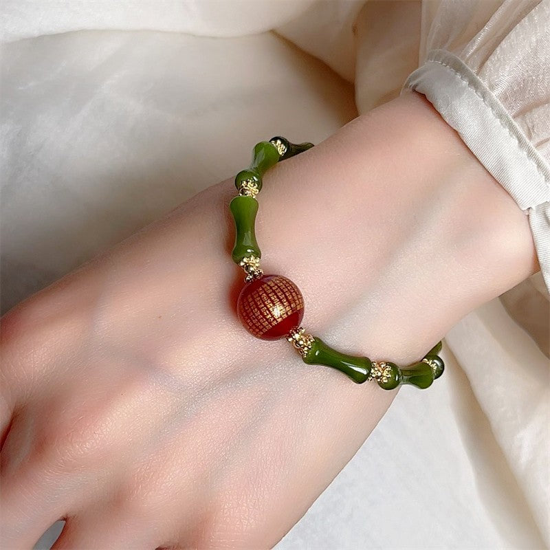 Green Bamboo Three-life Stone Good Luck Exam Shore Bracelets