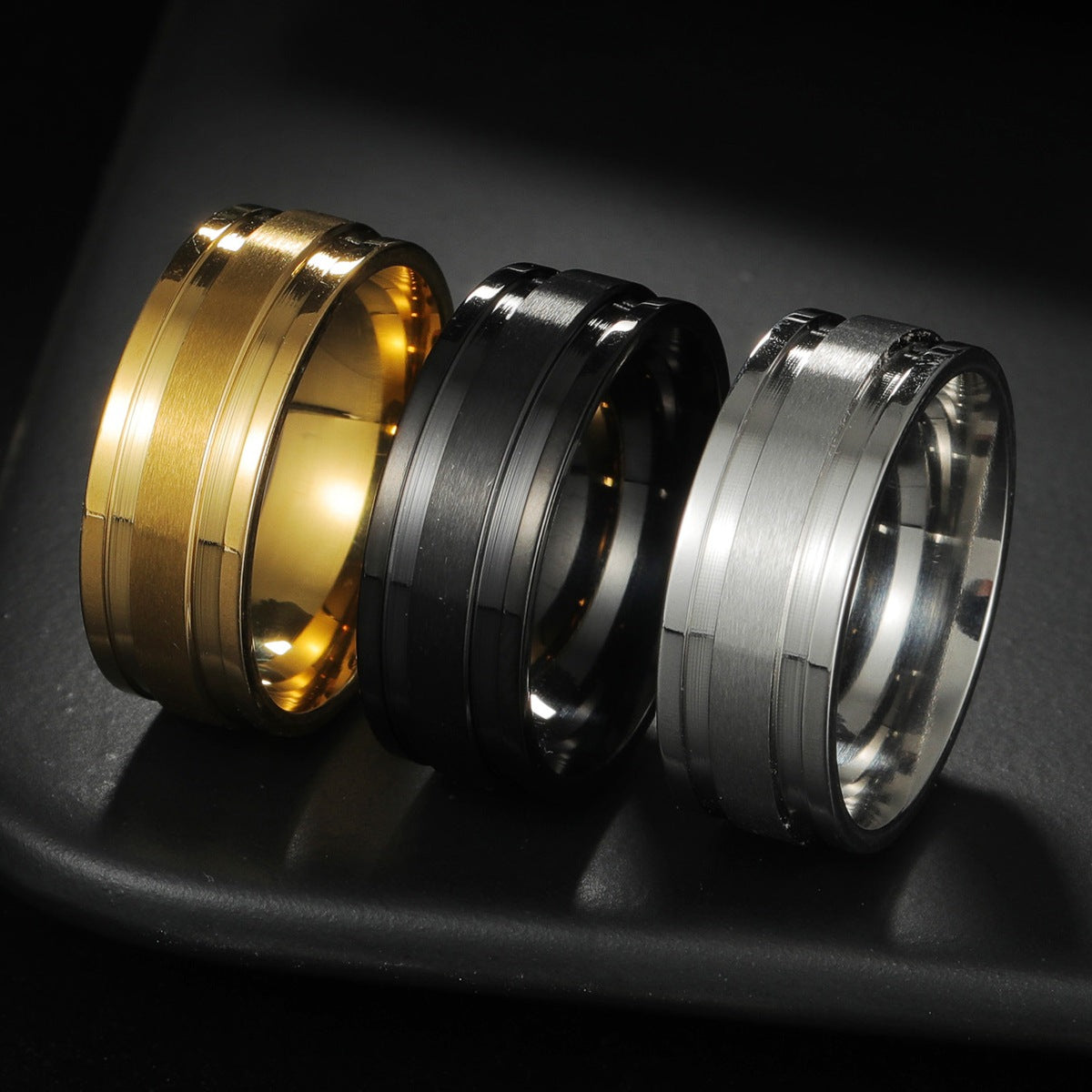 Men's Titanium Steel Black Vacuum Plating Xi Rings