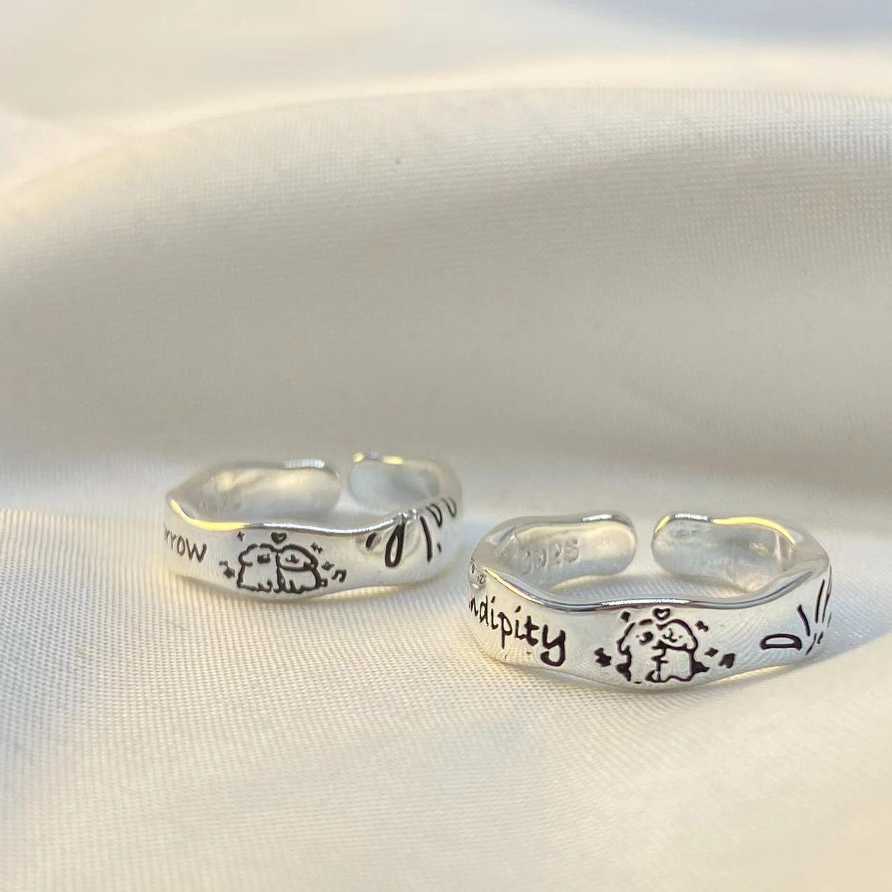 Women's & Men's Cute Fireworks Line Puppy Couple Niche Rings