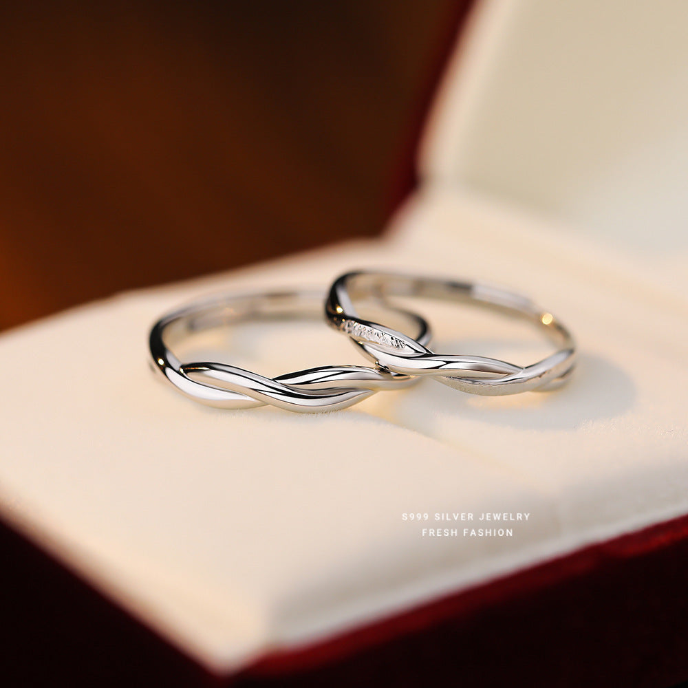 Sier Mobius Strip Couple Simple Design Valentine's Day Rings