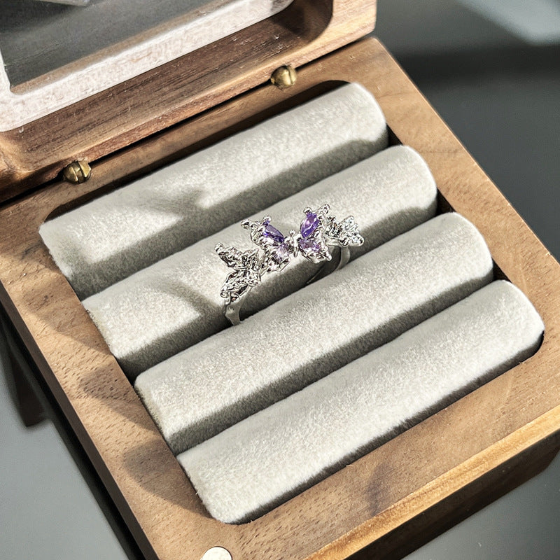 Sweet Cool Purple Zircon Exquisite Butterfly Gang Drill Rings