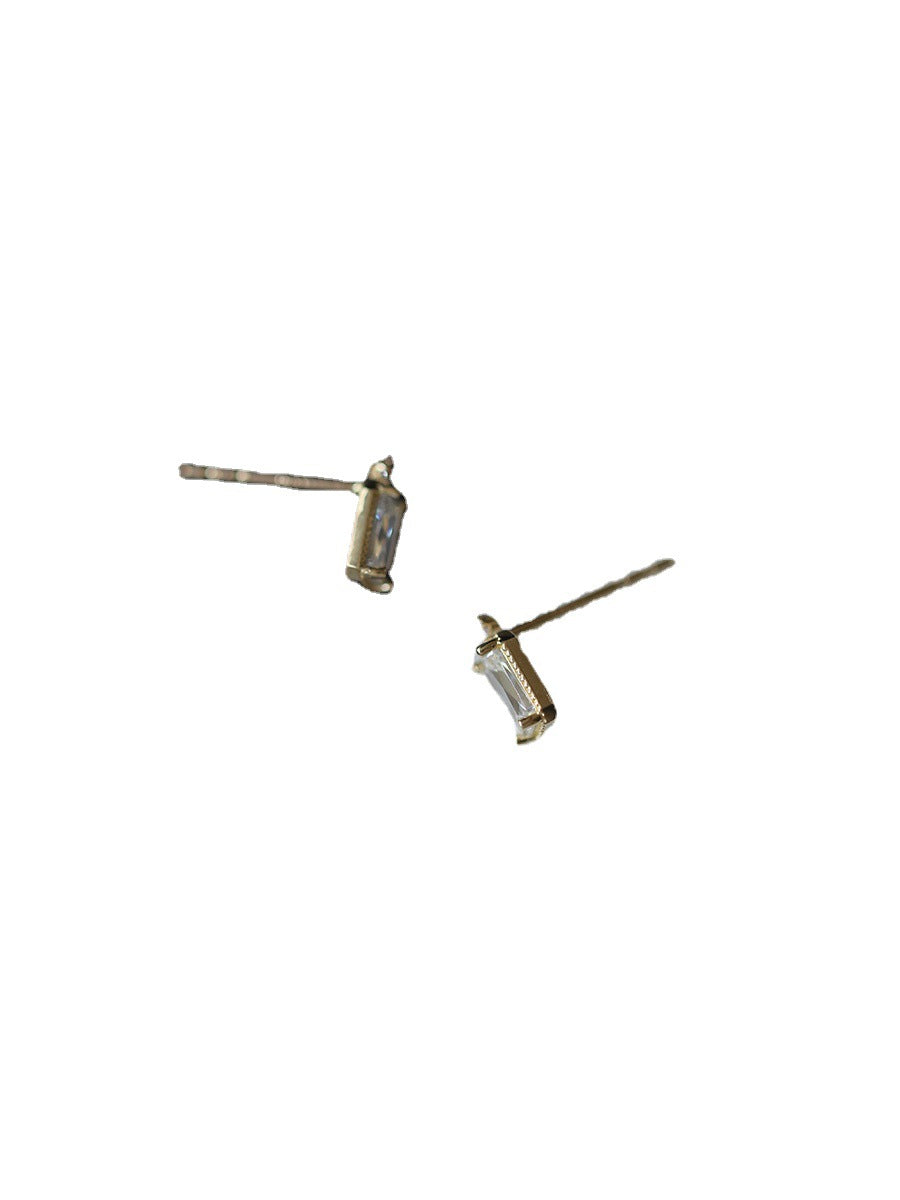 Gold Plated Ear Small Diamond Rectangular Earrings