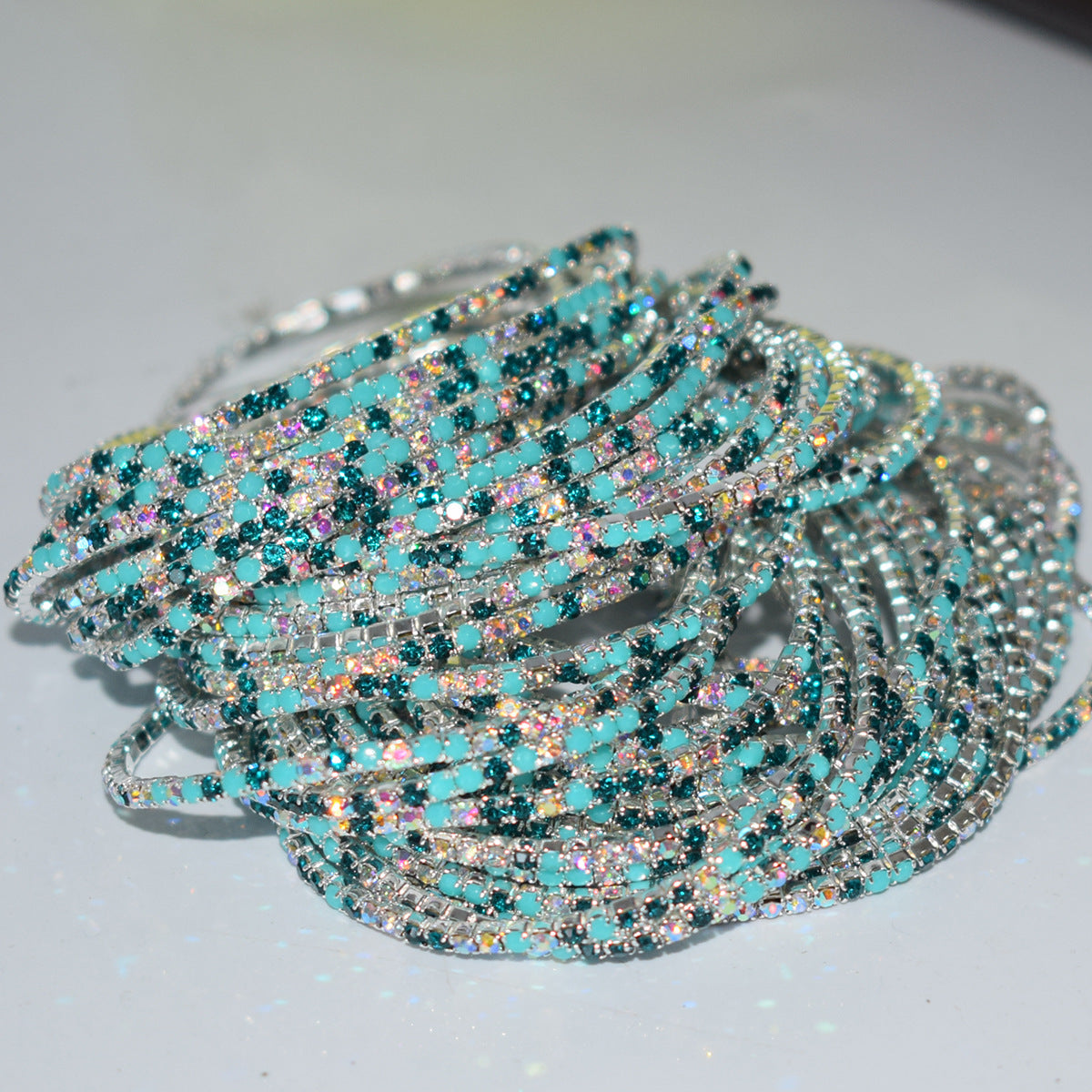 Row Colorful Rhinestone Female Live Grab Chain Bracelets