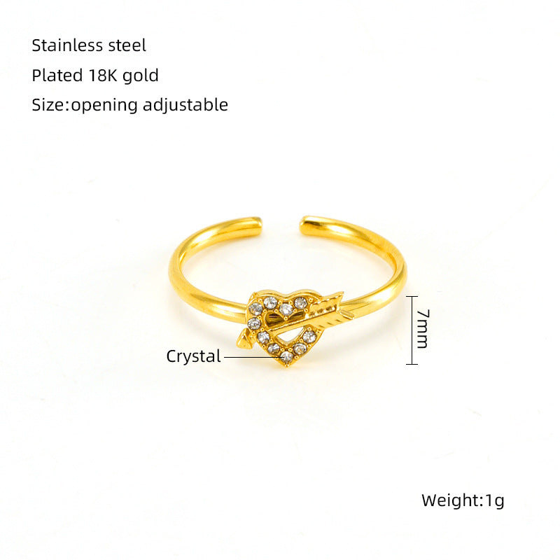 Women's Stainless Steel Inlaid Zircon Open Design Rings