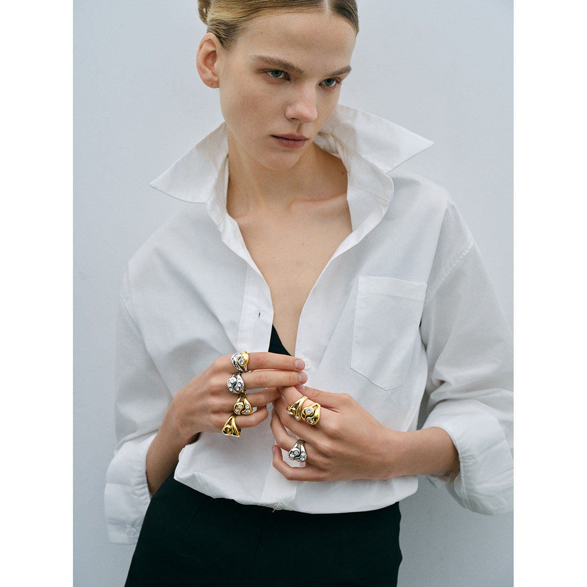 Stainless Steel Glossy Interlaced Water Drop Rings