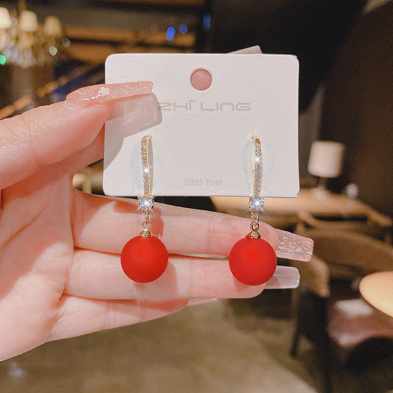Sier Needle Red Bell Ear Female Earrings