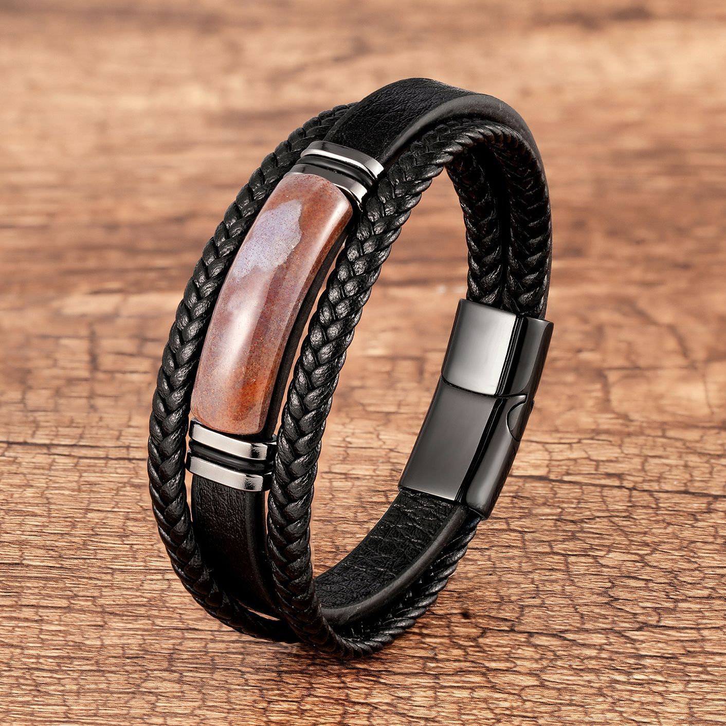Men's Rope Leather Stone Magnetic Buckle Bracelets