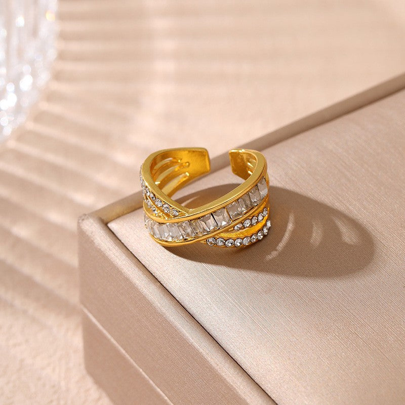 Stacked Female Personality Minimalist Design Diamond Rings
