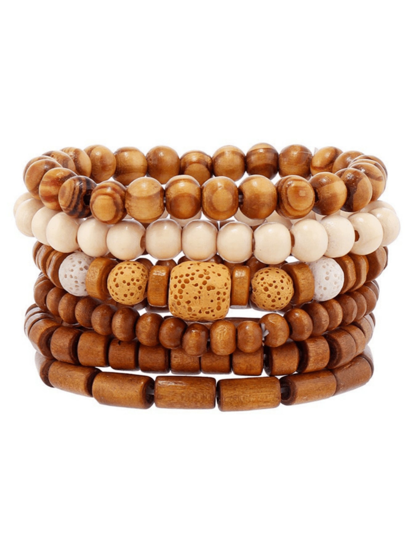 Men's Volcanic Rock Tigereye Wooden Bead Stretch Bracelets