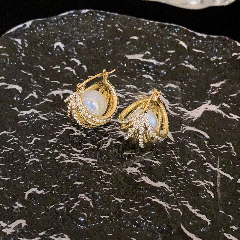 Sier Needle Flower Curved Irregular Pearl Baroque Vintage Earrings