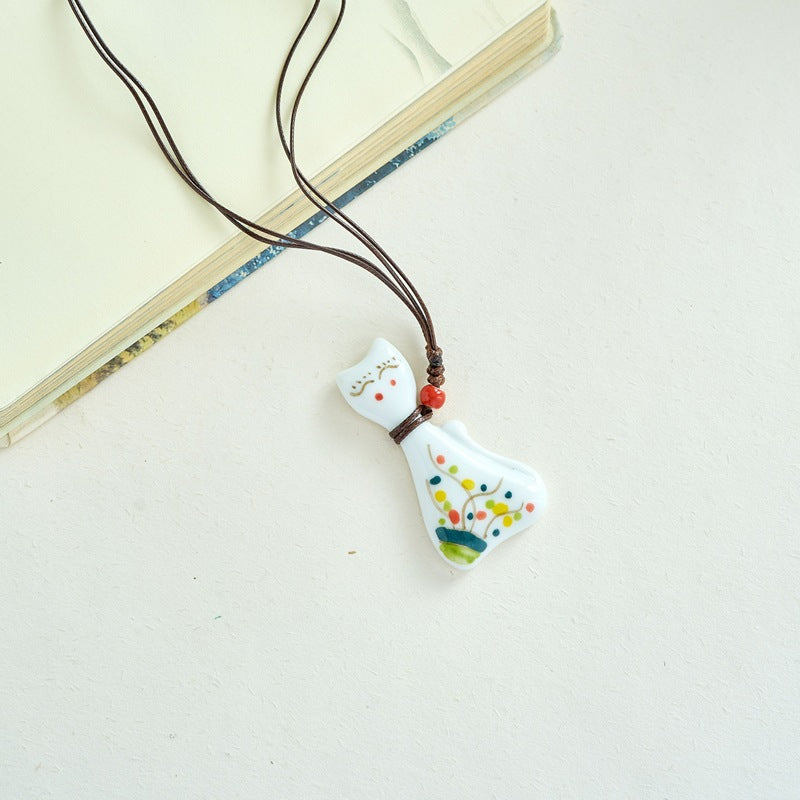 Ceramic Ornament Cute Cartoon Sweater Chain Long Necklaces