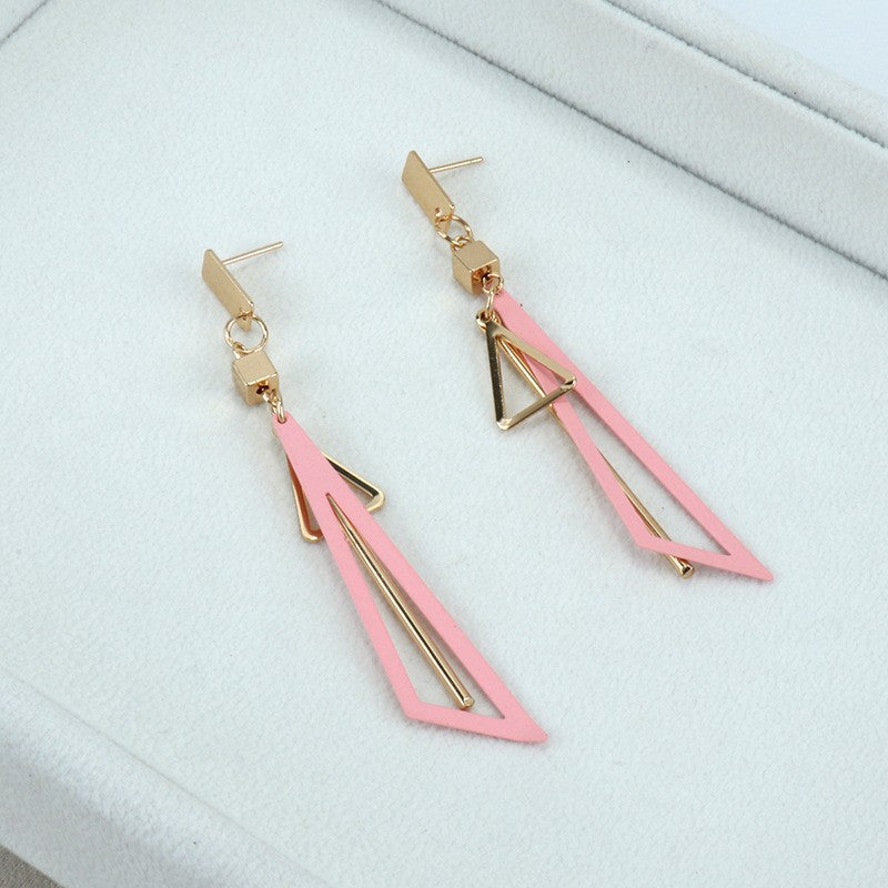 Graceful Geometric Long Triangle Hollow Tassel Earrings