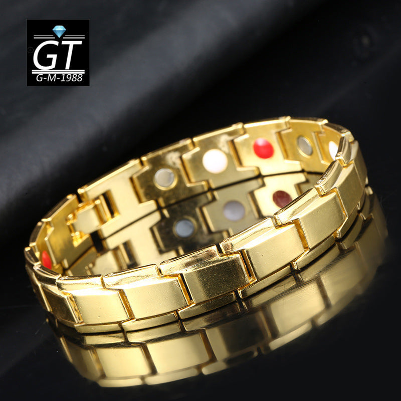 Men's Detachable Magnet Beveled Black Gold Mature Golden Bracelets