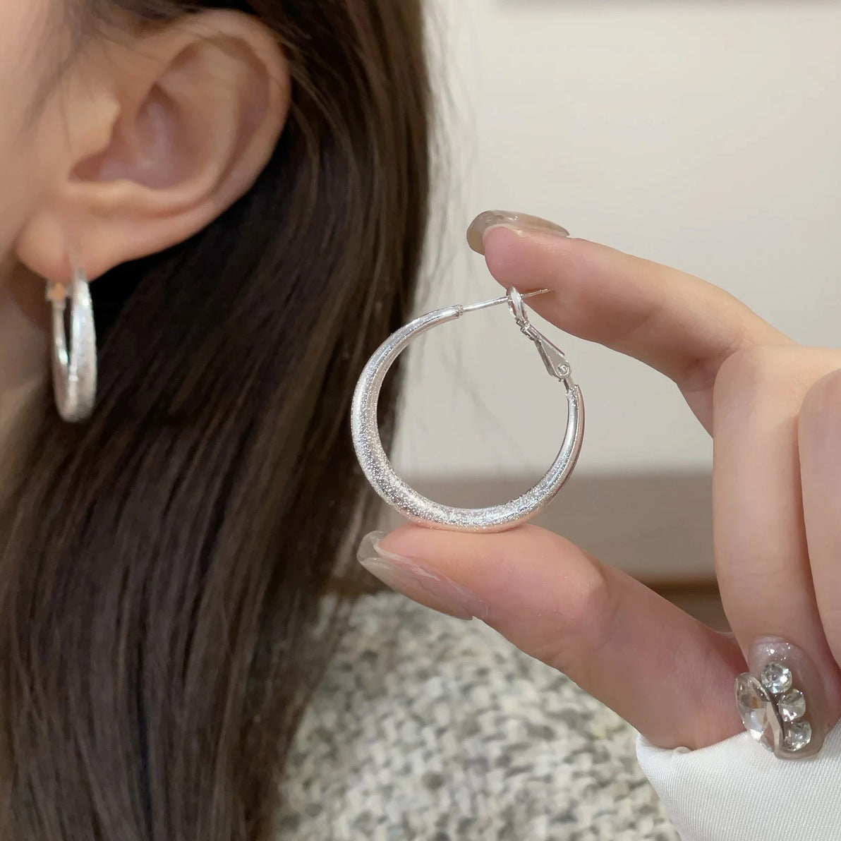 Sier Hemp Spot Ear Pin Starry Sky Simple Versatile Earrings