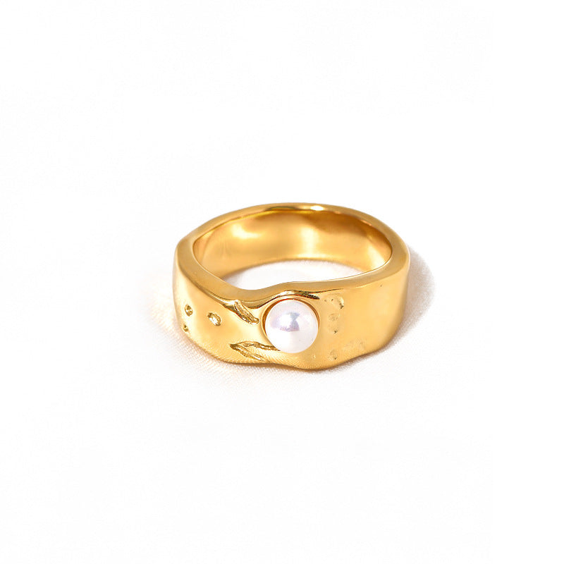 Wind Gold-plated Stainless Steel Lava Pearl Rings