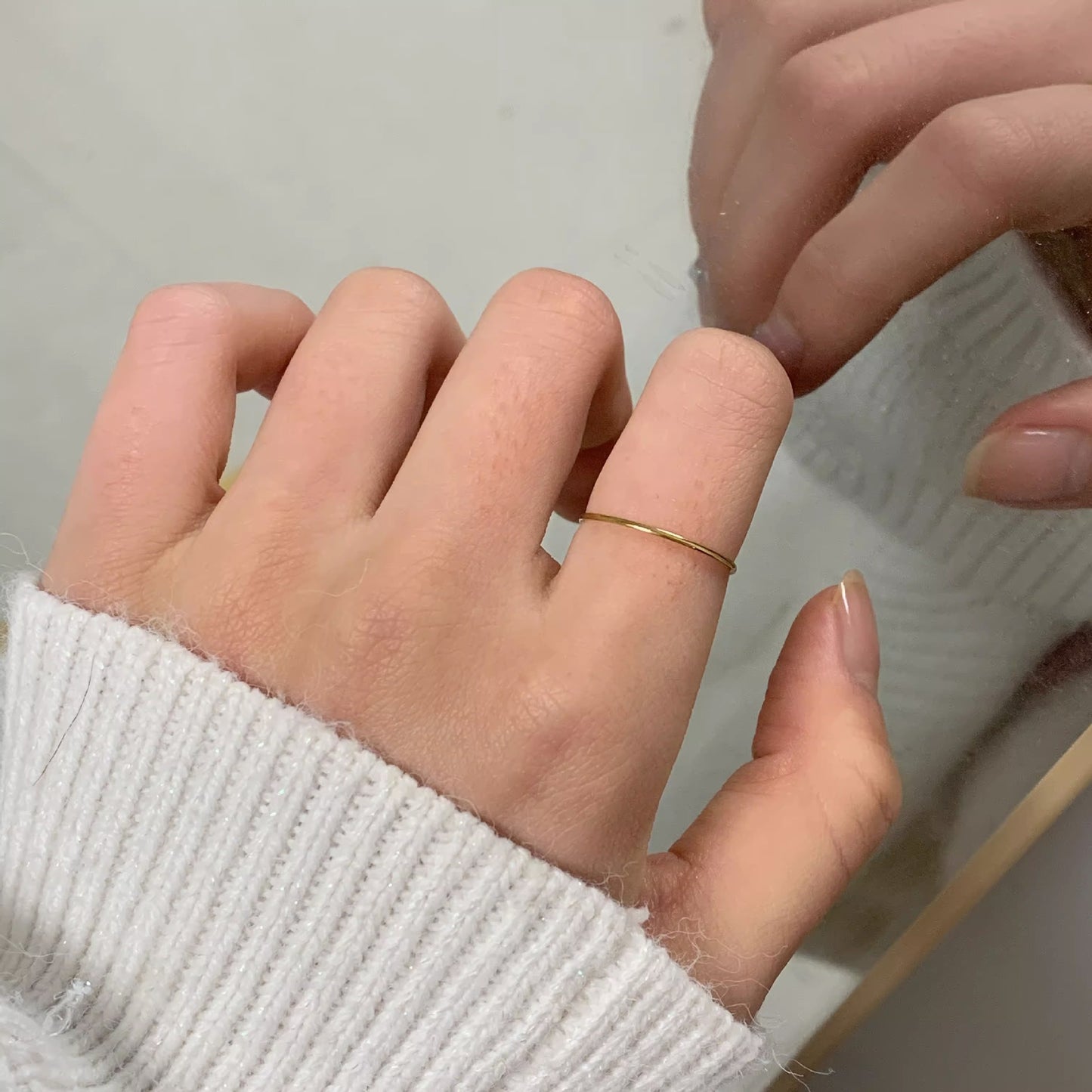 Fine Twin Simple Female Design Titanium Steel Glossy Light Rings