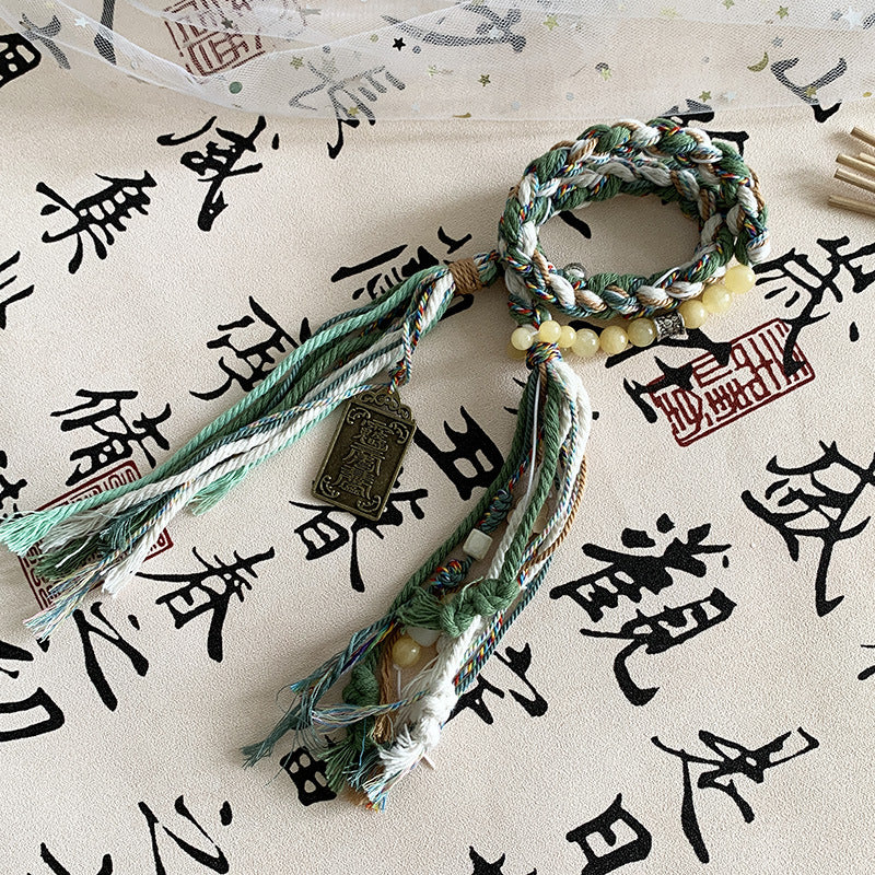 Style Double Circle Dynasty Five Coins Hand-woven Bracelets