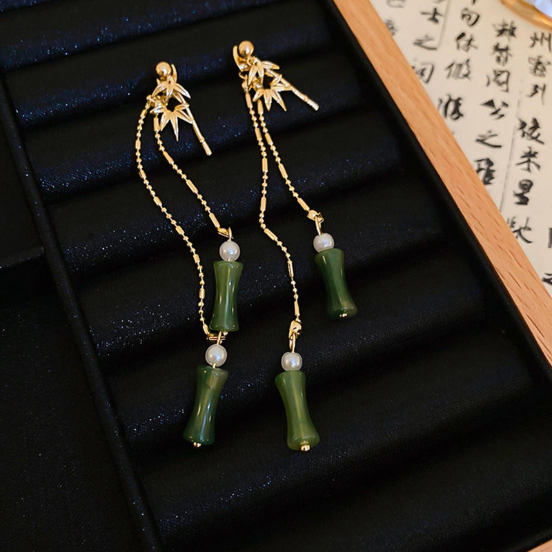 Chinese Style Flower Bamboo Tassel Fashion Trend Ear Hook Earrings