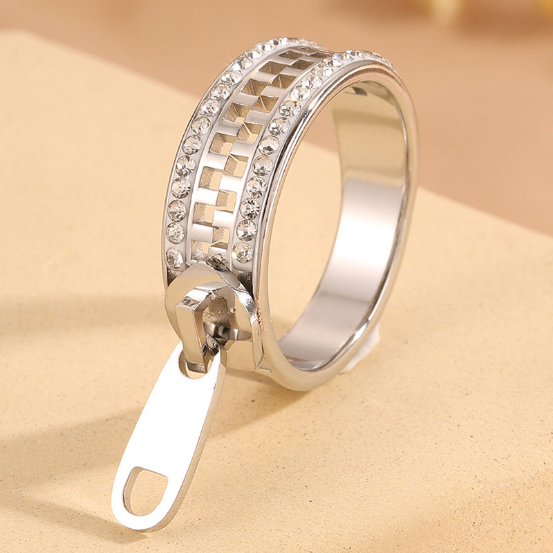 Titanium Steel Design Zipper Light Luxury Versatile Ring