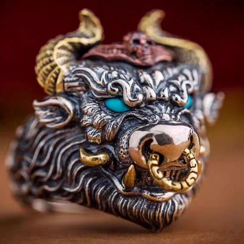 Men's Bullhead Domineering Personalized Retro Chinese Zodiac Cow Rings