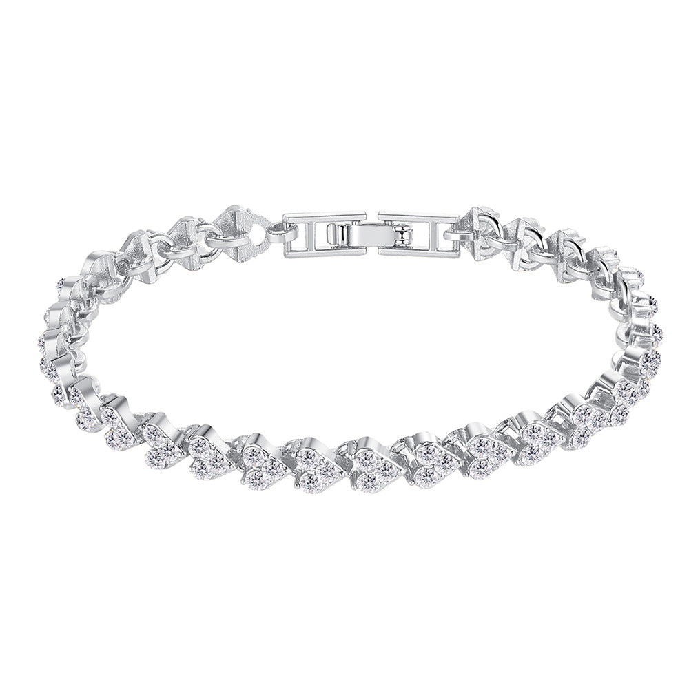 Full Diamond Heart-shaped Roman Niche Design Simple Bracelets