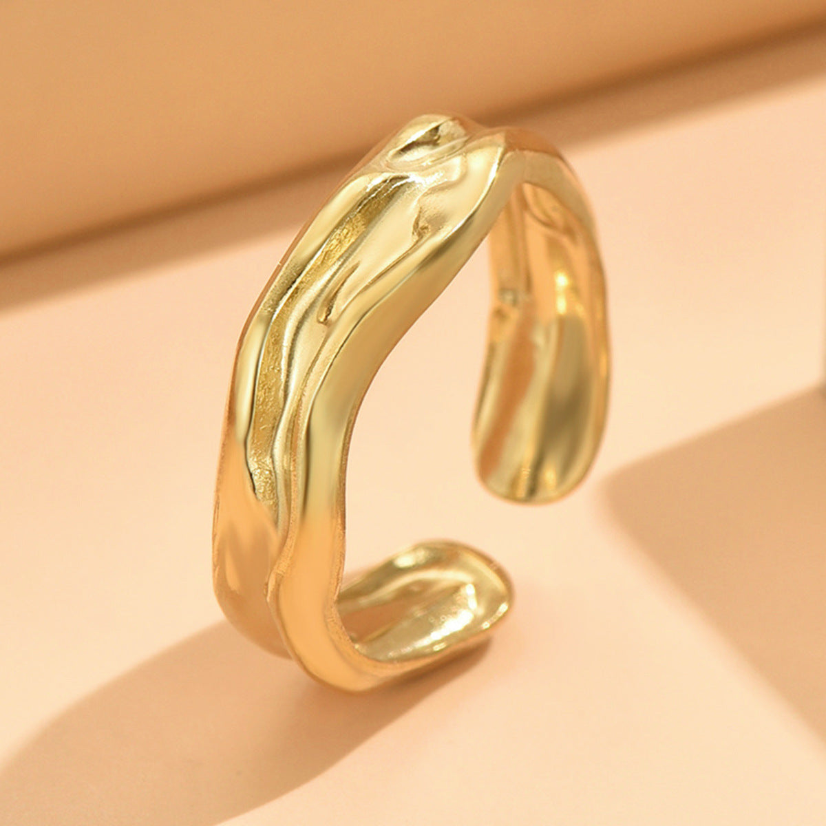 Irregular Surface Pleated Lava Female Cold Style Stainless Rings