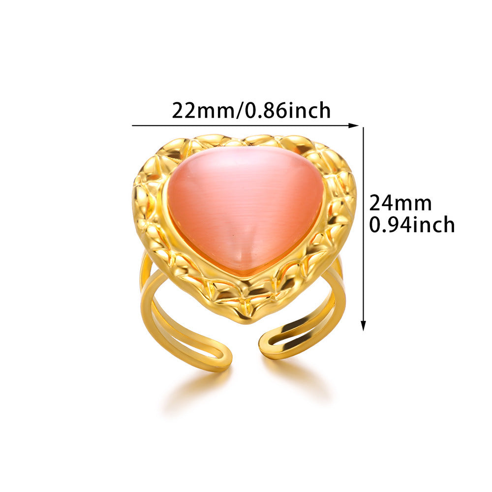 Women's Steel Heart-shaped Personality White Shell Peach Rings