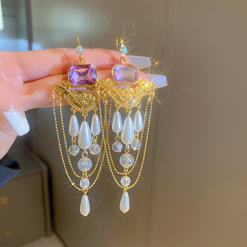 Women's Sier Butterfly Tassel Sweet Flowers Long Rings