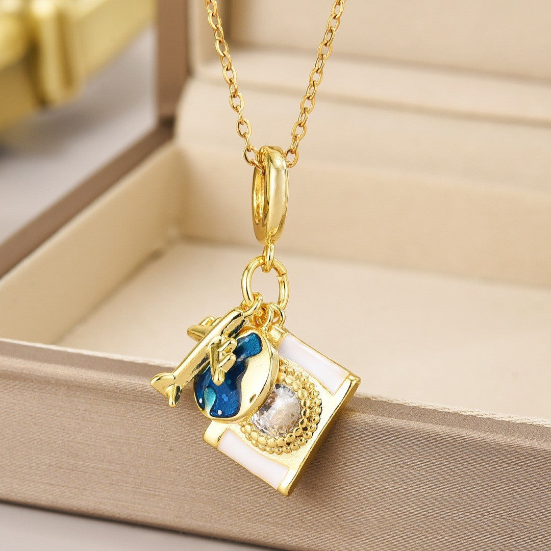 Inlaid Zircon Camera Glasses Eiffel Tower Necklaces