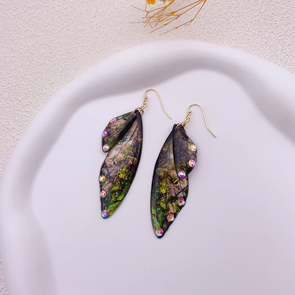 Women's Sier Cicada Wings Ear Hook Butterfly Temperamental Fairy Long Eardrop Earrings