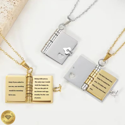 Women's Steel Couple Book Can Carve Writing Necklaces