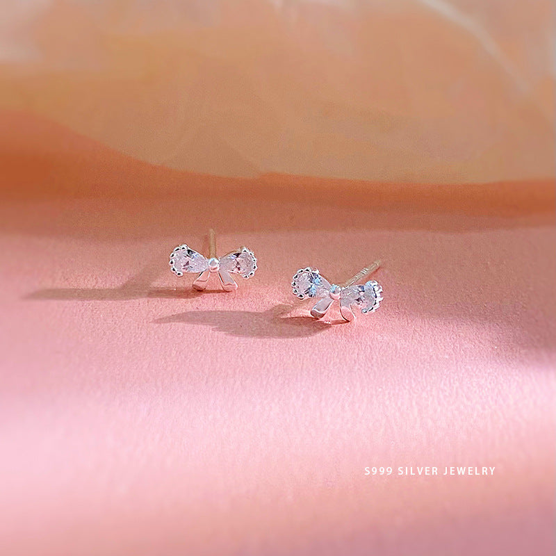 Women's Bao Pure Sier Sweet Bow Cute Earrings