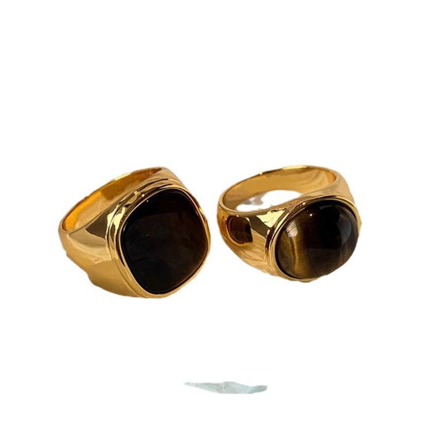 Style Ornament Imitation Tiger Eye Gemstone Female Rings