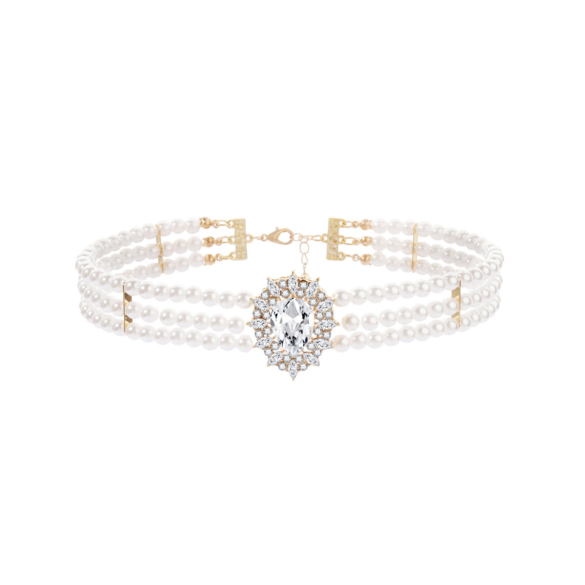 Retro Style Geometric Ellipse Pearl Cold Necklaces