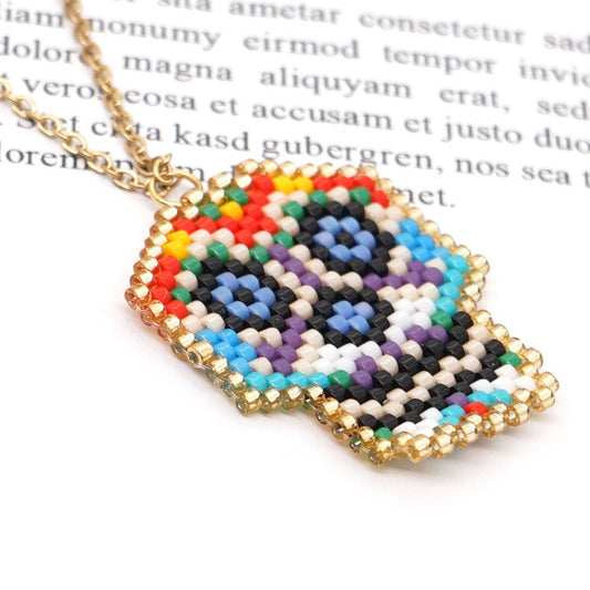 Women's Hip Hop Color Beaded Skull Bead Necklaces