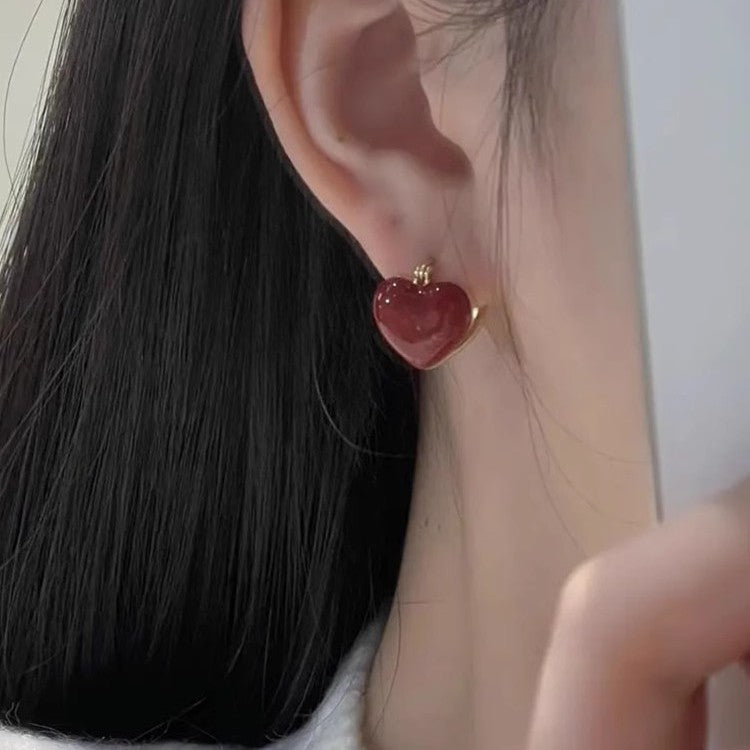 Glazed Love Heart Female Niche Design Earrings