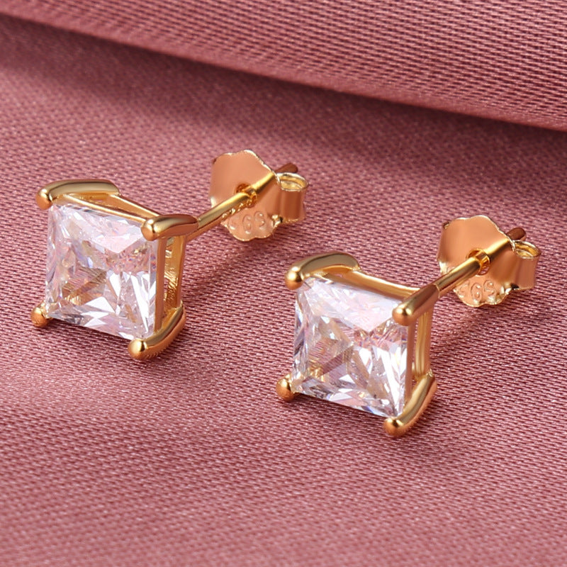 Sier Square Zircon Fashion Classic Princess Rings