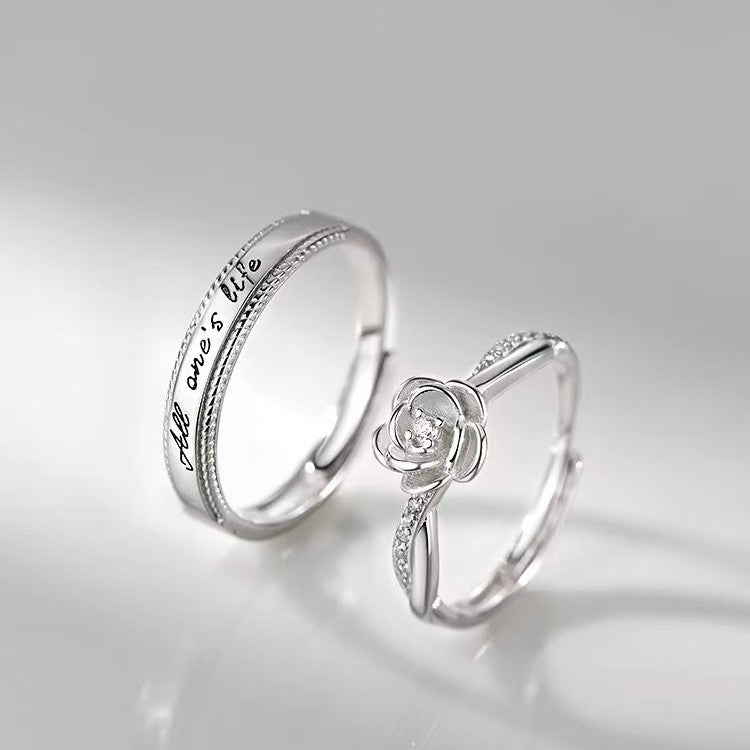 Women's & Men's Sier-plated Rose Prince Couple Light Luxury Ring